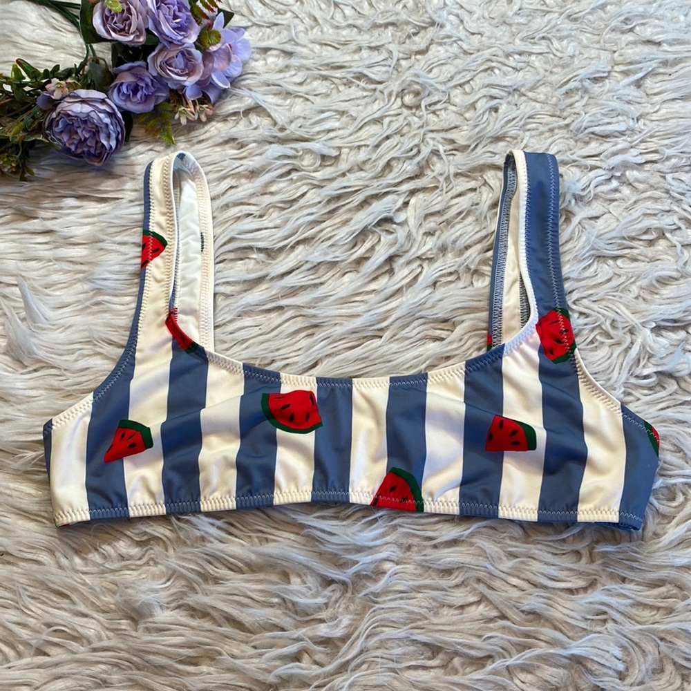 Solid & Striped Blue White Stripe Watermelon Bikini Top sz L